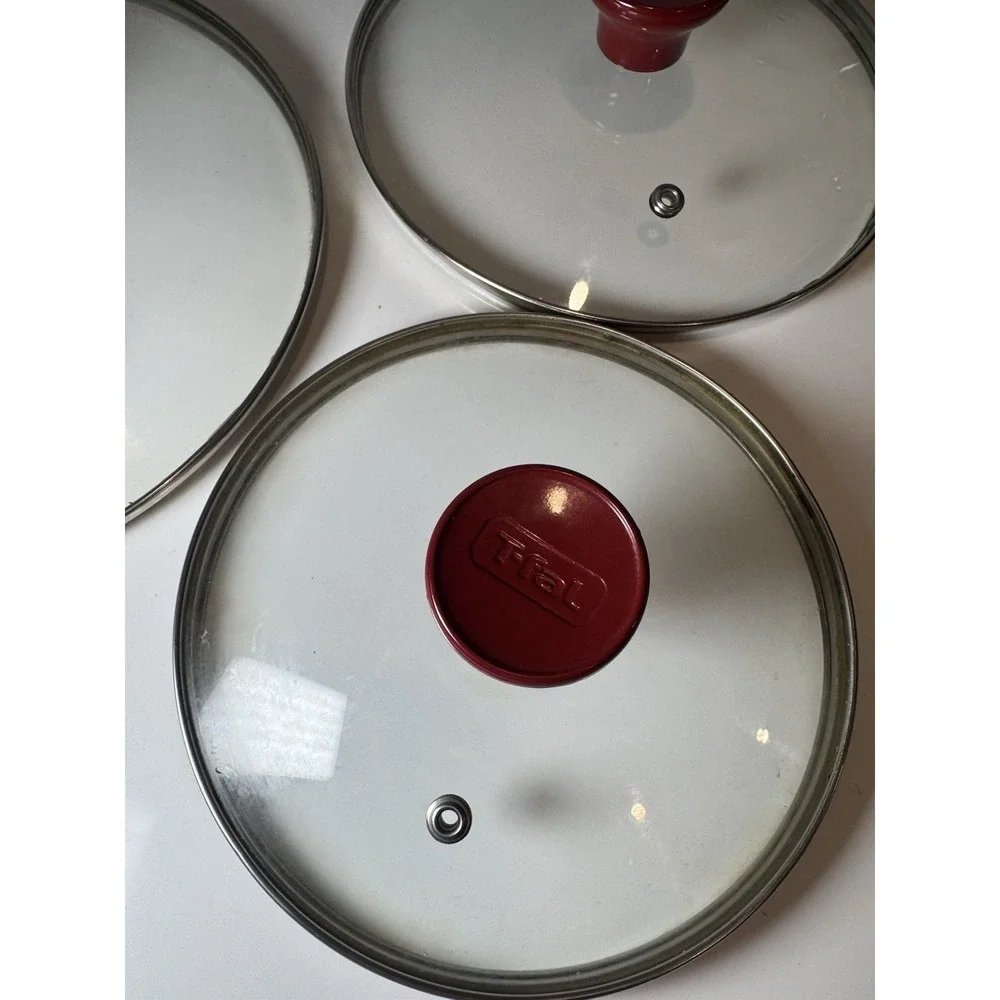 Replacement T-FAL Glass Lid Covers Top RED Handle Vent Hole Set Of 3